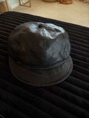 Black Leather Newsboy Cap